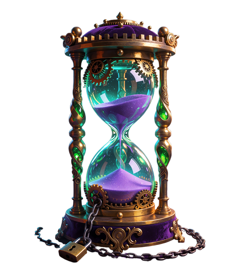 Messingtimeglas med l&aring;s og k&aelig;de som symbol p&aring; pauser og ansvarligt spil hos Jokery Casino